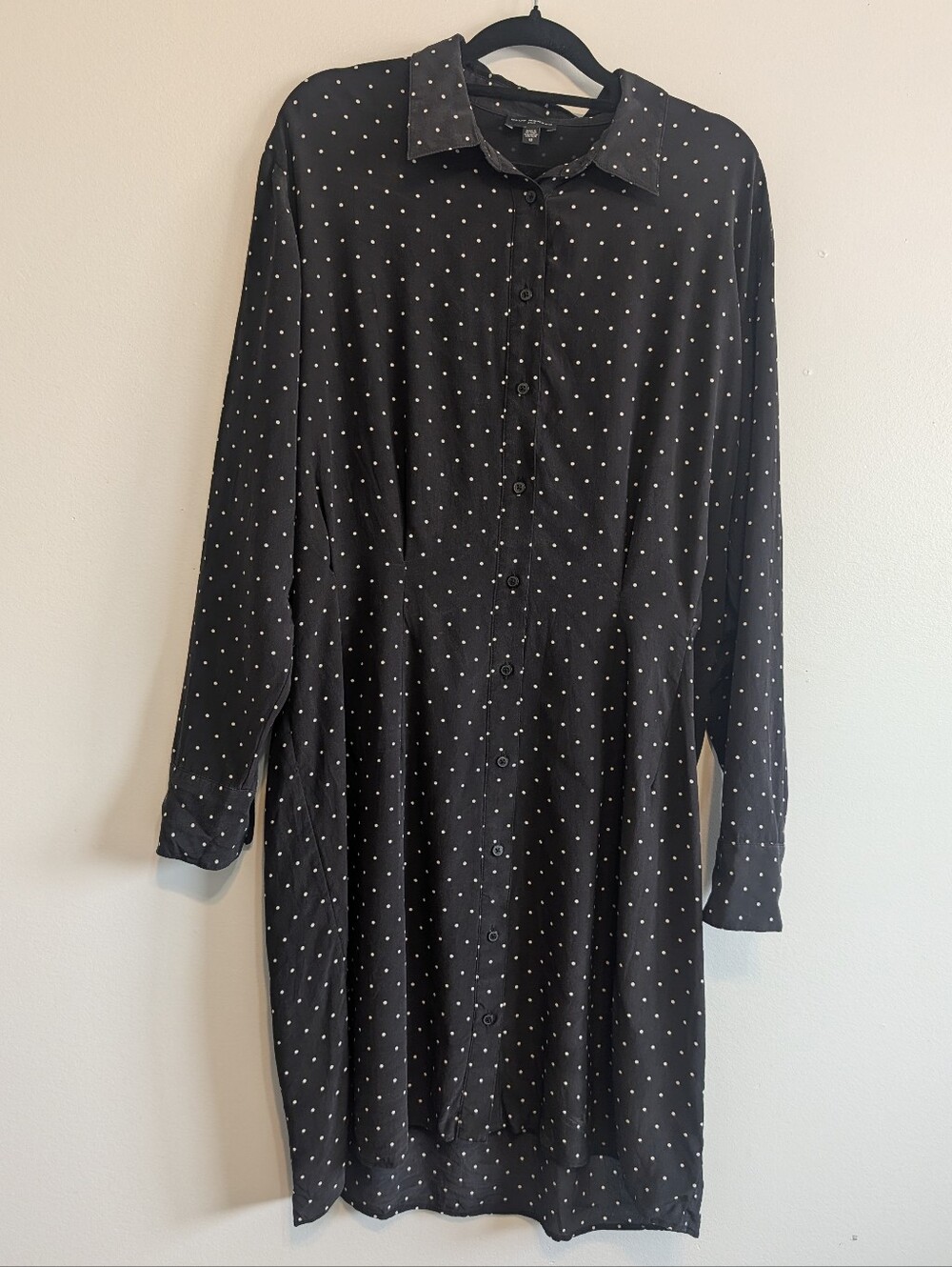 Black Polka Dot Button-Front Shirt Dress